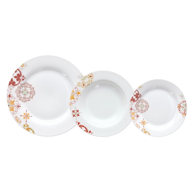 Assietes 18 Pièces Porcelaine Bordeaux 1 cm Moutarde