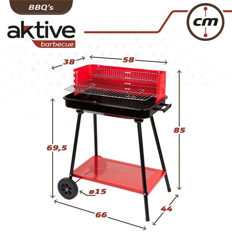 Image secondaire de Roues de barbecue au charbon de bois Aktive Acier Plastique Métal émaillé 66 x 85 x 44 cm Rouge