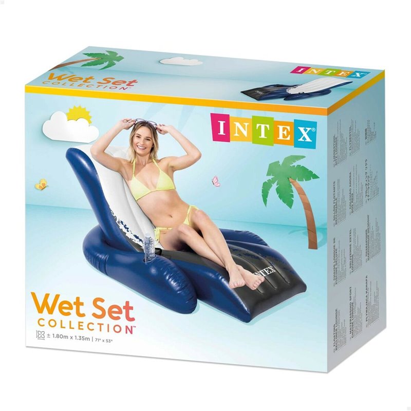 Image secondaire de Fauteuil de piscine gonflable Intex Floating Recliner Bleu Blanc 180,3 x 66 x 134,6 cm (3 Unités)