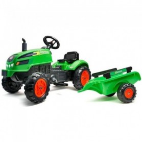 FALK - Tracteur a pédales X Tractor vert avec capot ouvrant et remorque