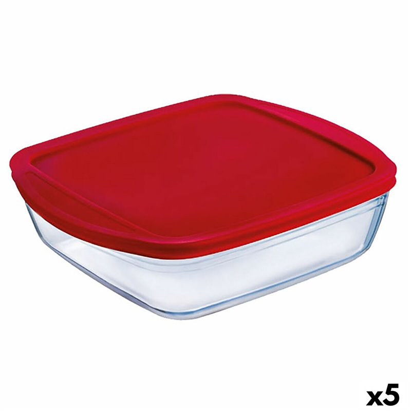 Panier-Repas carré avec couvercle Ô Cuisine Cook&store Ocu Rouge 2,2 L 25 x 22 x 5 cm verre Silicone (5 Unités)