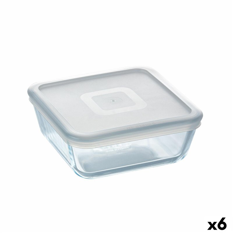 Panier-Repas carré avec couvercle Pyrex Cook&freeze 850 ml 14 x 14 cm Transparent verre Silicone (6 Unités)