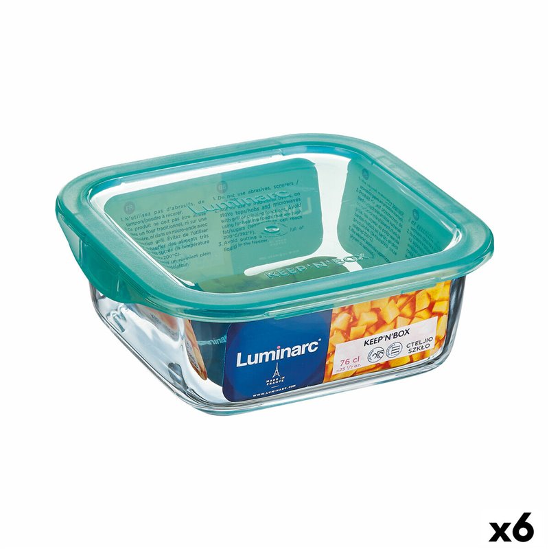 Panier-Repas carré avec couvercle Luminarc Keep'n Lagon 10 x 5,4 cm Turquoise 380 ml Bicolore verre (6 Unités)