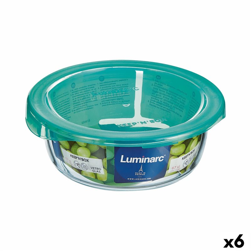 Panier-Repas rond avec couvercle Luminarc Keep'n Lagon 13,5 x 6 cm Turquoise 680 ml verre (6 Unités)