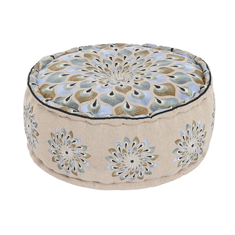 Pouf DKD Home Decor Bleu Beige 60 x 60 x 27 cm