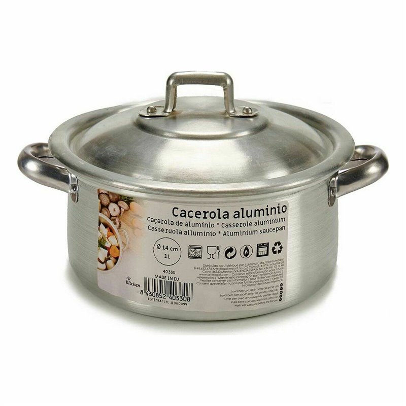 Image secondaire de Casserole avec Couvercle Ø 14 cm Argenté Aluminium 1 L (10 Unités)