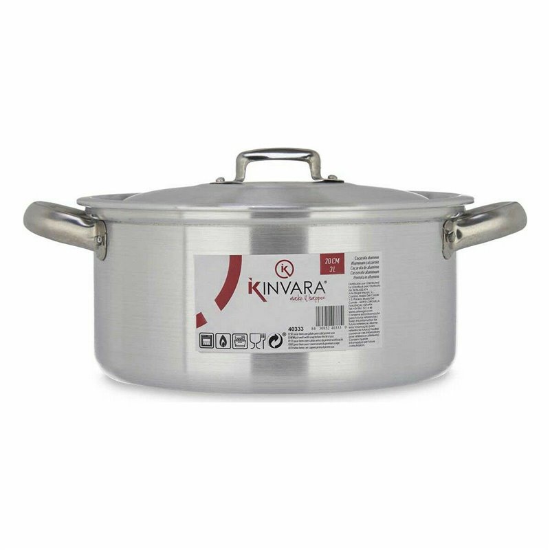 Image secondaire de Casserole avec Couvercle Argenté Aluminium 3 L (10 Unités)