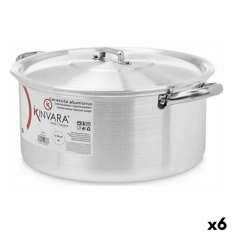 Casserole avec Couvercle Argenté Aluminium 8 L (6 Unités)