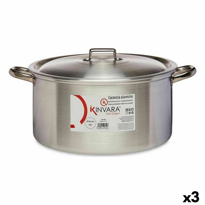 Casserole avec Couvercle Argenté Aluminium 15 L (3 Unités)