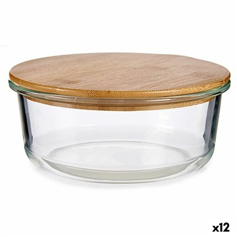 Panier-Repas rond avec couvercle Bambou 17 x 7 x 17 cm (12 Unités)