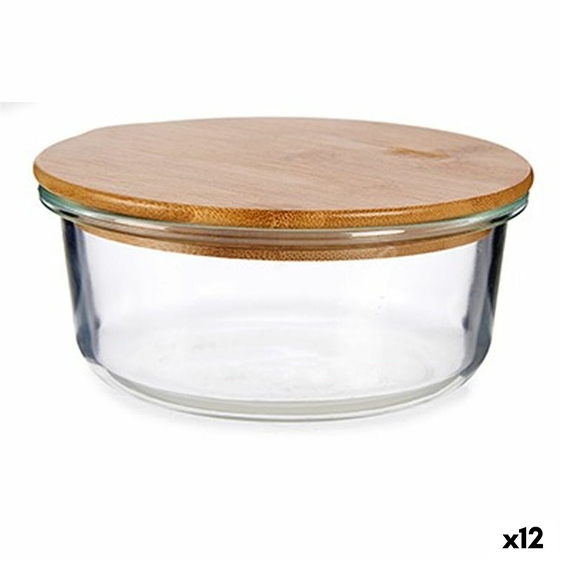 Panier-Repas rond avec couvercle Bambou 15 x 6,5 x 15 cm (12 Unités)