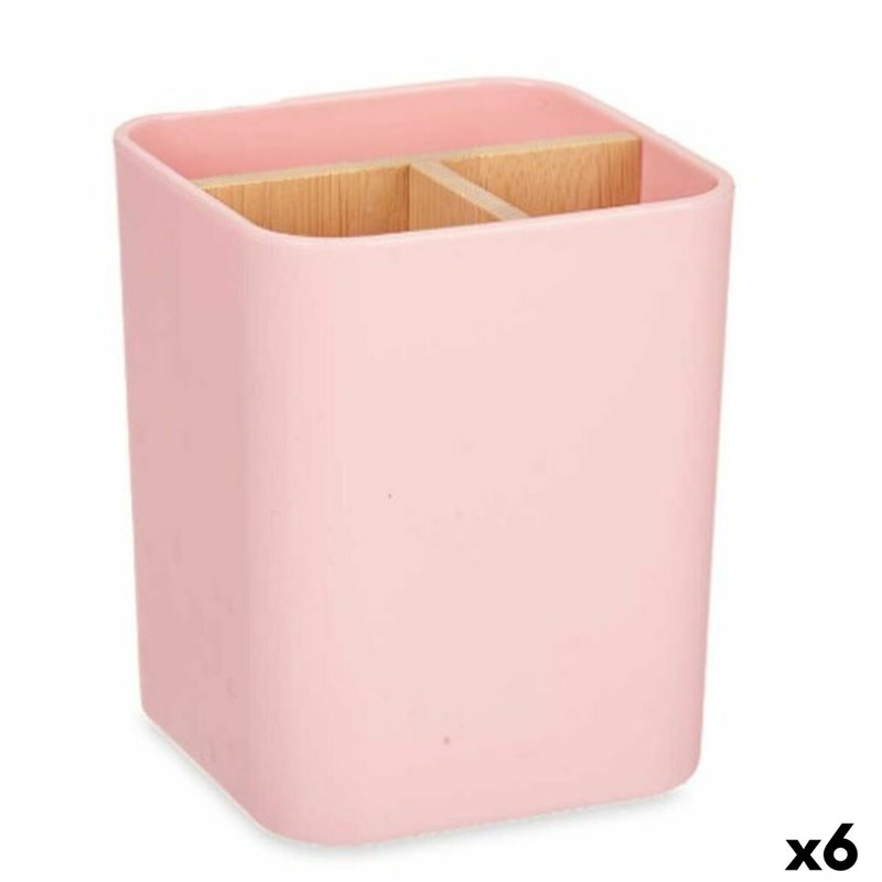 Support pour brosses à dents Rose Bambou polypropylène 9 x 11 x 9 cm (6 Unités)