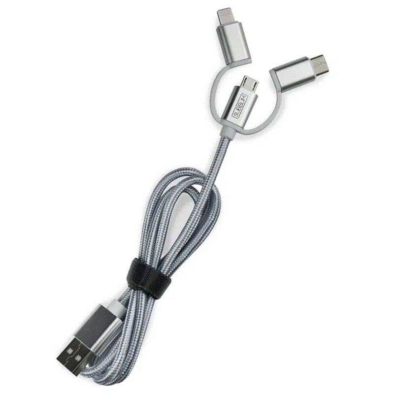 Image secondaire de Chargeur de Voiture USB Universel + Câble USB C Subblim Cargador Coche 2xUSB Dual Car Charger Alum 2.4A + Câble 3 in 1 Silver