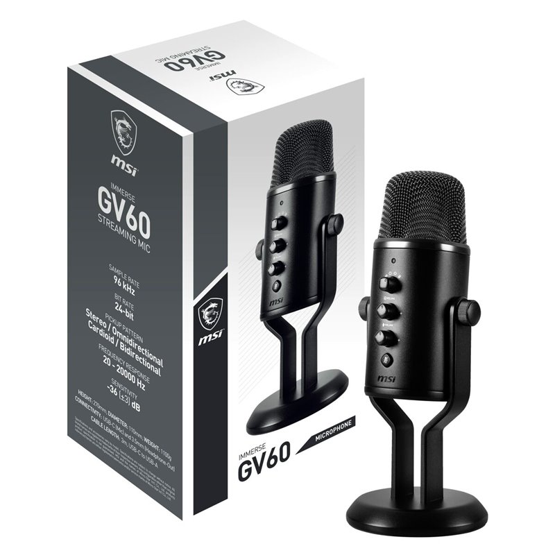 MSI ImmERSE GV60 STREAMING MIC microphone Noir Microphone de console de jeu