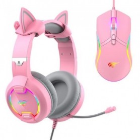 Pack gaming GAMENOTE Casque avec oreilles de chat & souris couleur rose