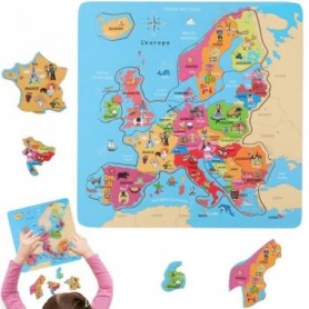 Puzzle en Bois Europe - 18 Pièces - Puzzle Educatif pour découvrir la