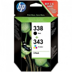 HP 338/343 Pack de 2 cartouches d'encre noire et trois couleurs authentiques