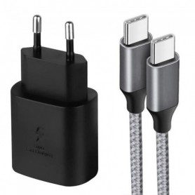 Chargeur USB-C 25W + Câble Nylon USB-C vers USB-C Gris 1M pour Samsung