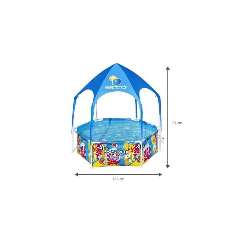 Image secondaire de Bestway Steel Pro Piscine hors sol ronde Splash-in-Shade UV Careful 1,83 m x 51 cm