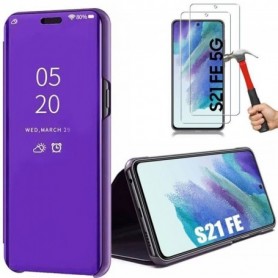 Coque pour Samsung Galaxy S21 FE Violet + 2 Verres Trempés, Protection