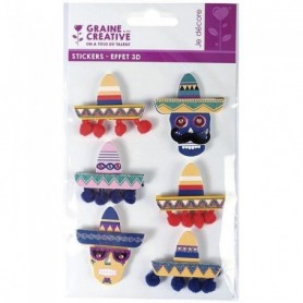 6 stickers 3D - Chapeaux mexicains Sombreros 5,5 cm