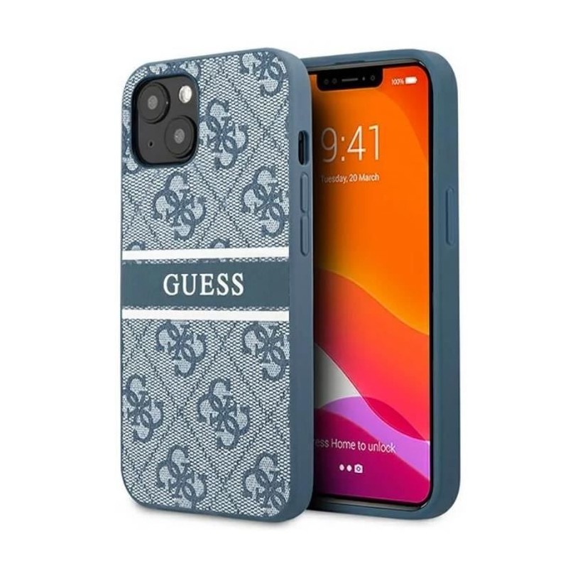 Coque GUESS avec Monogramme & Bande Imprimée pour iPhone 13 (Bleu)