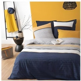 Parure de lit en coton - Rayures - 240 x 220 cm - Bleu 240 cm