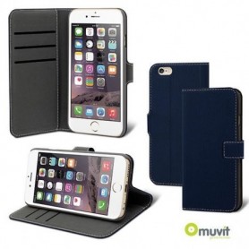 MUVIT Wallet Folio Etui - 3 Range cartes - Tissu Bleu - Pour Apple Iphone