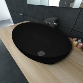 Luxueuse Vasque à poser Lavabo ovale Céramique 40 x 33 cm Noir