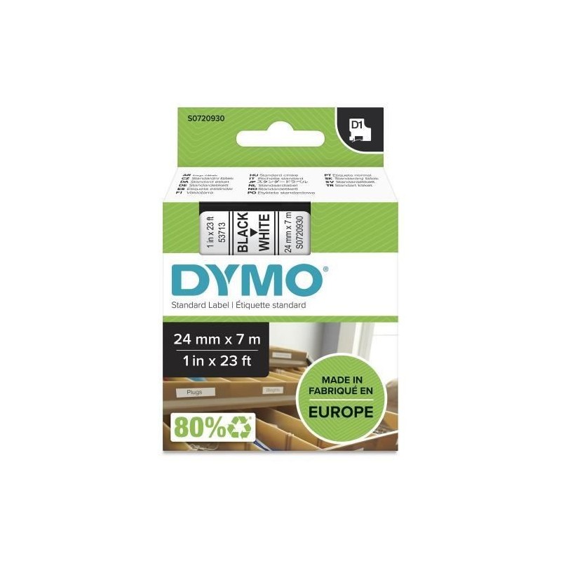 Image secondaire de Ruban Laminé pour Etiqueteuses Dymo S0720930 Blanc/Noir Noir/Blanc