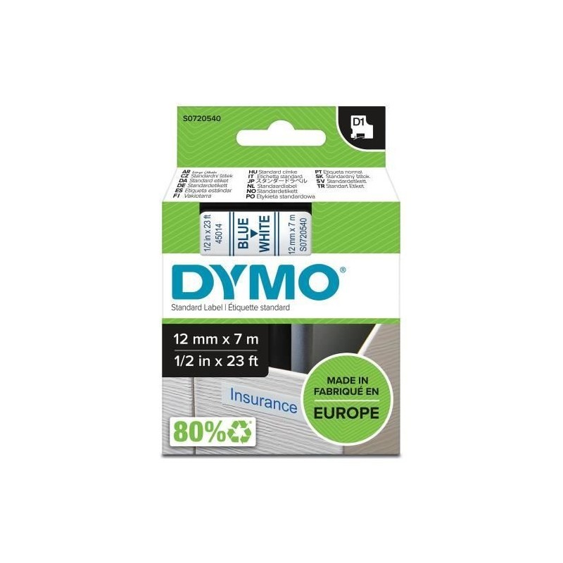 Image secondaire de Ruban Laminé pour Etiqueteuses Dymo S0720540 Bleu/Blanc