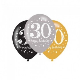 Noir et or 30ème anniversaire ballons Party Pk6