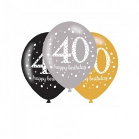 Noir et or 40ème anniversaire ballons Party Pk6