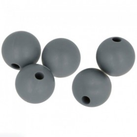 Lot de perles rondes en silicone - 10 mm - Gris - 5 pcs