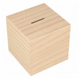 Tirelire carrée en bois - 8,7 x 8,7 cm