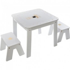 Table bac enfant + 2 tabourets - Blanc et doré- L 57 x P 57 x H 51 cm