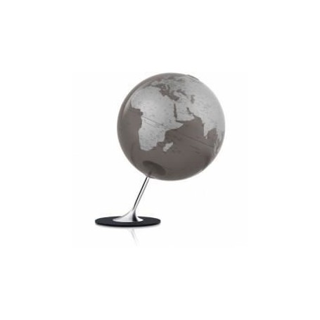 Globe terrestre design gris/argent sur socle chromé