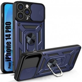 Coque pour iPhone 14 Pro Bleu Marine Ultra Résistant avec Support et Cache