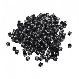 Perles plastiques à lettres, noir, 5x5mm, blister-LS 40g