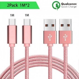 Câble USB Type C, Lot de 2, 1M - Nylon Rose