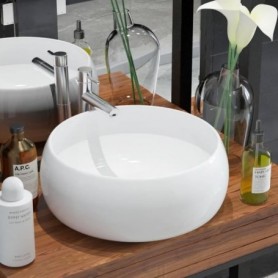 Lavabo salle de bain-Vasque à poser Evier ronde Céramique Blanc 40 x 15