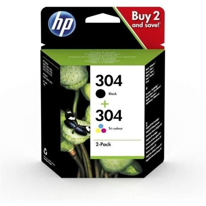 HP Pack de 2 cartouches authentiques d'encre noire/trois couleurs 304