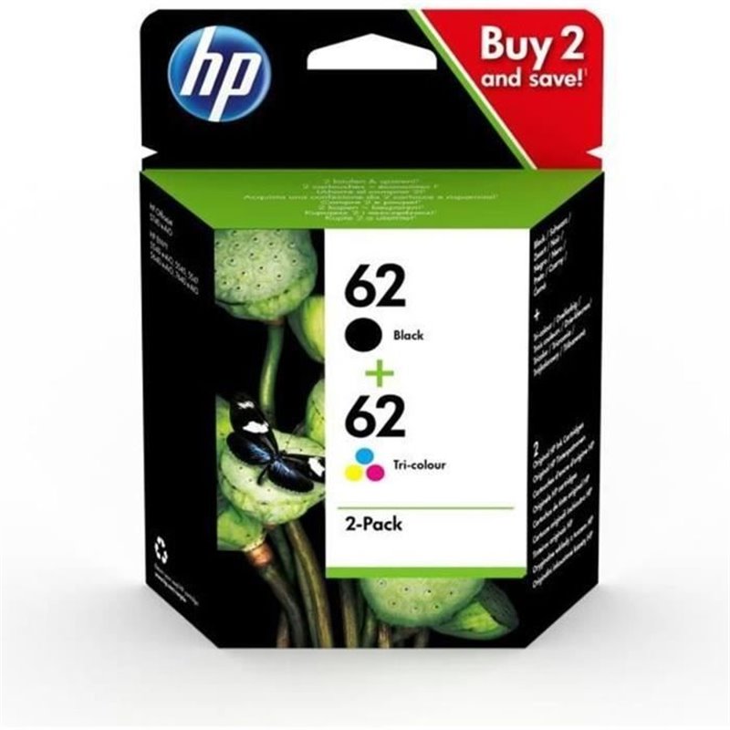 HP 62 pack de 2 cartouches authentiques d'encre noire / trois couleurs