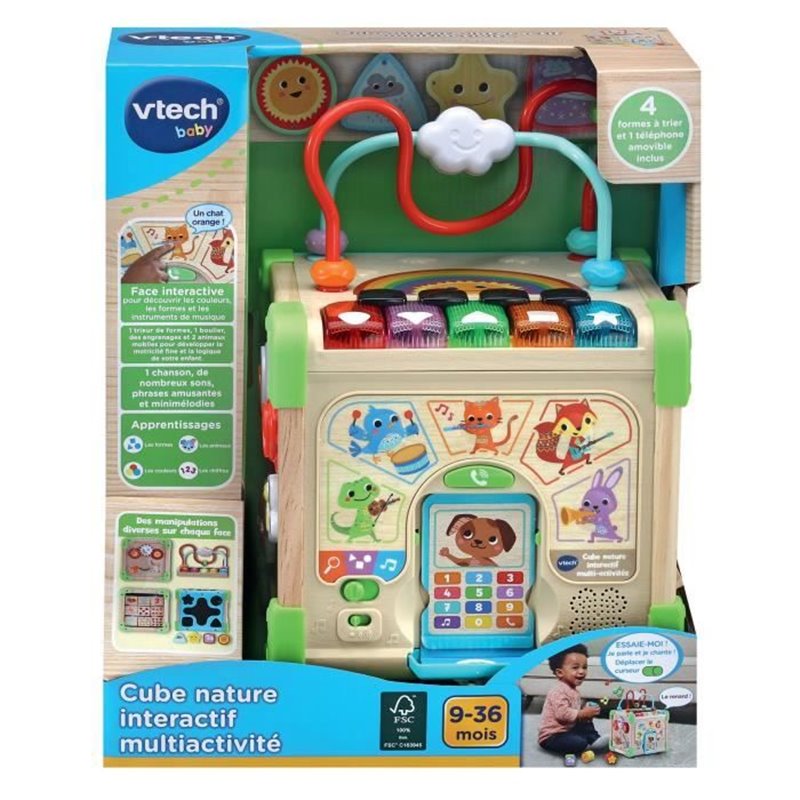 Jouet interactif Vtech CUBE NATURE - Bois certifié FSC - Animaux musicaux - 9-36 mois