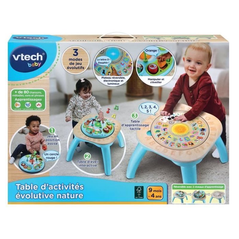 Table d'activités évolutive Vtech Baby - Nature - Jouet en bois certifié FSC - 9 mois a 4 ans