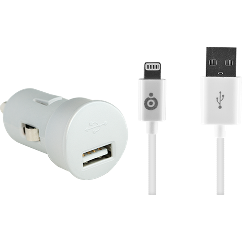 Chargeur voiture USB A 2.4A FastCharge + Câble USB A/Lightning Blanc B