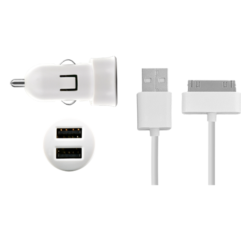 Mini chargeur allume-cigare blanc 2A connectique 30 broches Apple