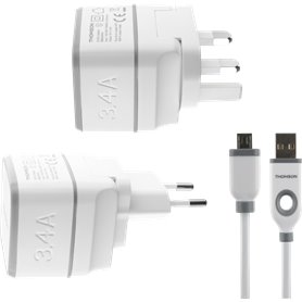 Chargeur secteur de voyage Thomson blanc avec câble USB/micro USB