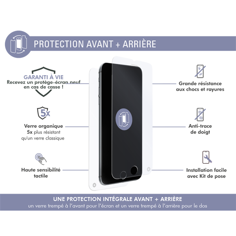 Image secondaire de Protège écran iPhone 8 Protection Intégrale 360° Garanti à vie Force G