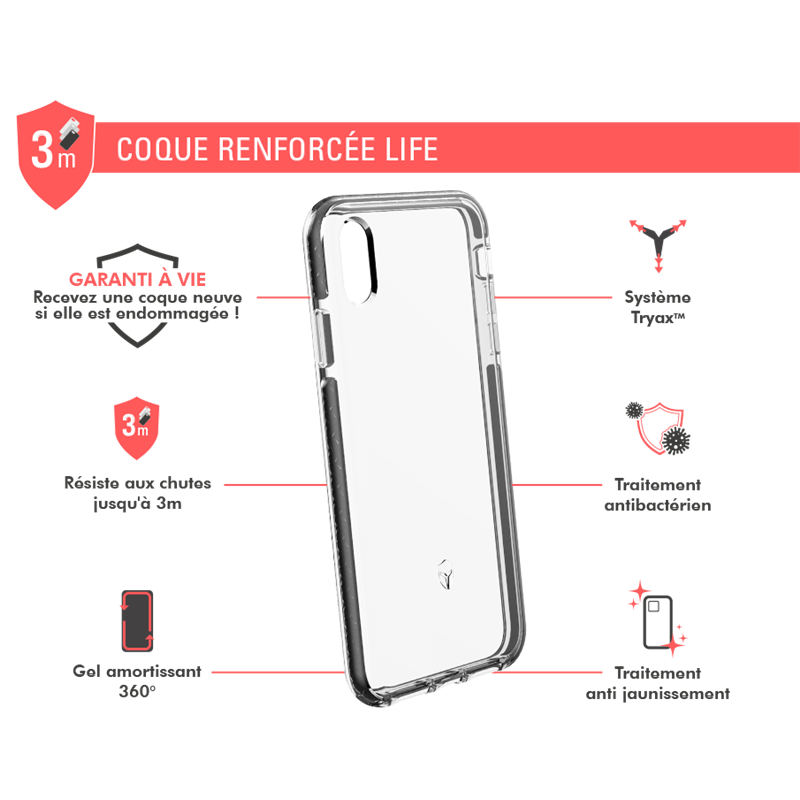 Image secondaire de Coque Renforcée iPhone XS Max LIFE Contour Gris - Garantie à vie Force